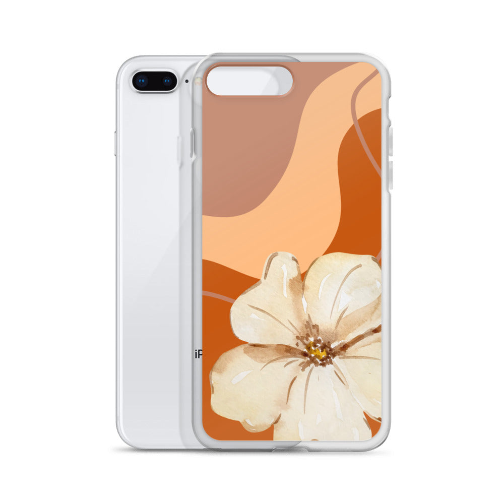 Fall Beige Color with White Flower- Clear Case for iPhone®