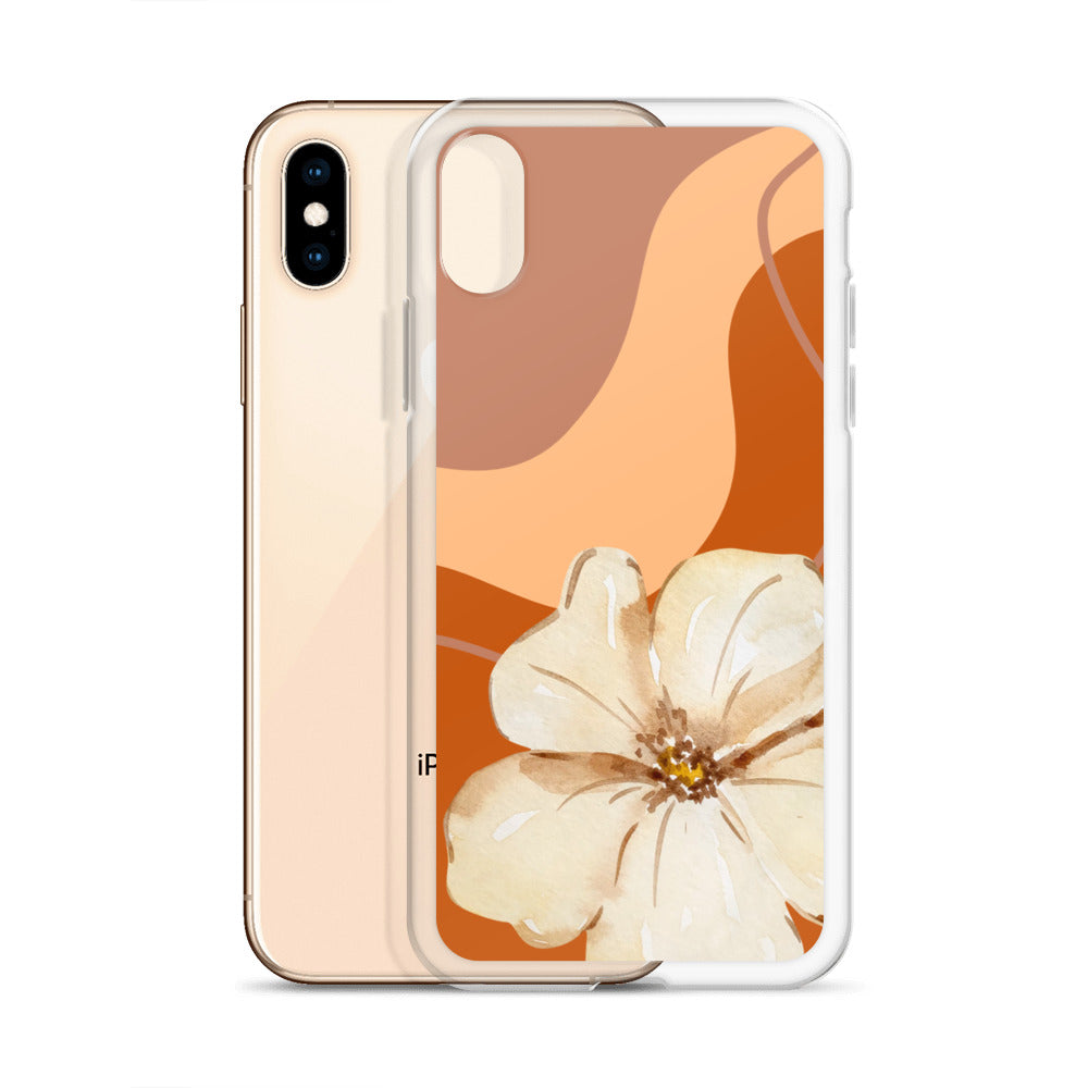 Fall Beige Color with White Flower- Clear Case for iPhone®